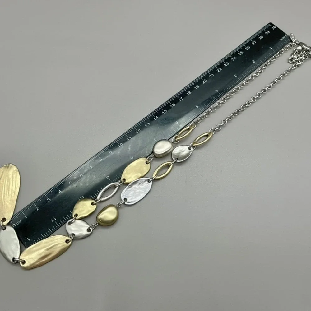 Chico's Necklace Womens Gold Tone Silver Tone Mixed Metal Y-Drop Hammered 24
